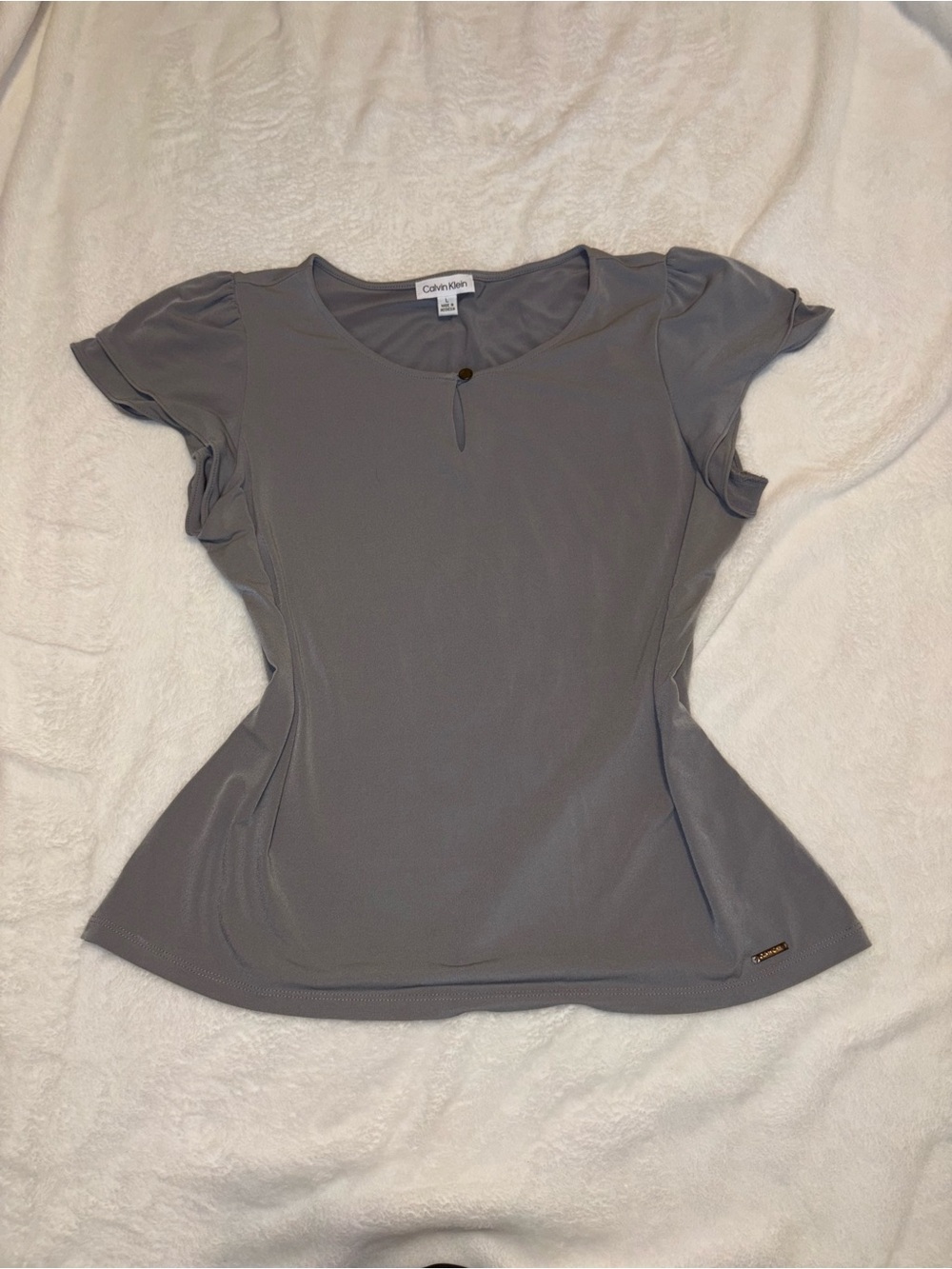 Calvin Klein Light Gray Scoop Neck Short Sleeve Blouse